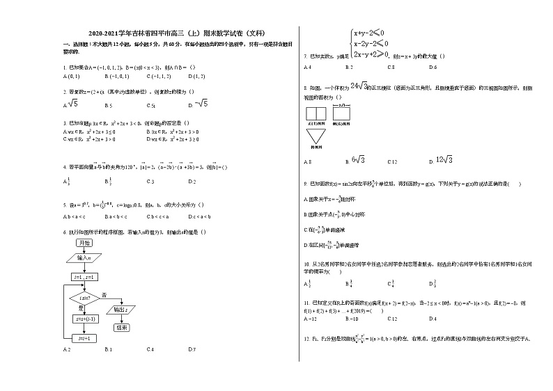 2020-2021学年吉林省四平市高三（上）期末数学试卷（文科）人教A版第1页