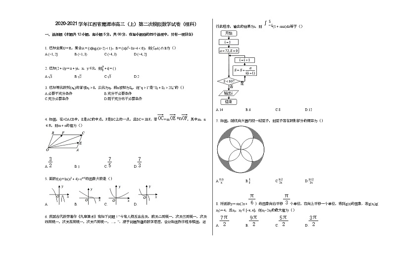 2020-2021学年江西省鹰潭市高三（上）第二次模拟数学试卷（理科）人教A版01