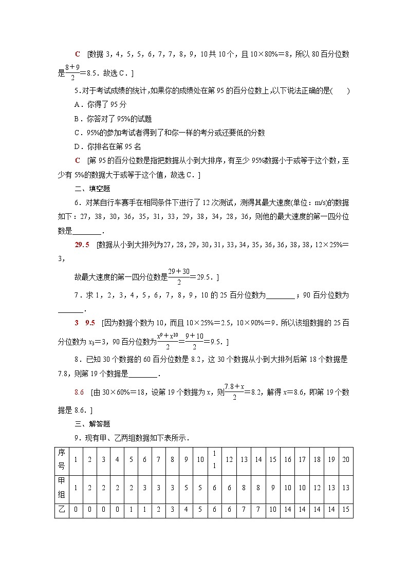 高中数学第十四章统计14.4.4百分位数课后素养落实含解析苏教版必修第二册学案02