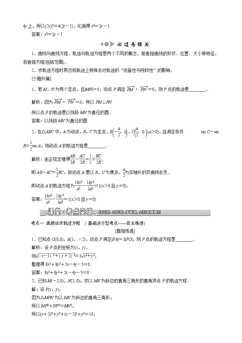 （苏教版）高考数学一轮复习第九章解析几何第八节曲线与方程教案理（解析版）02