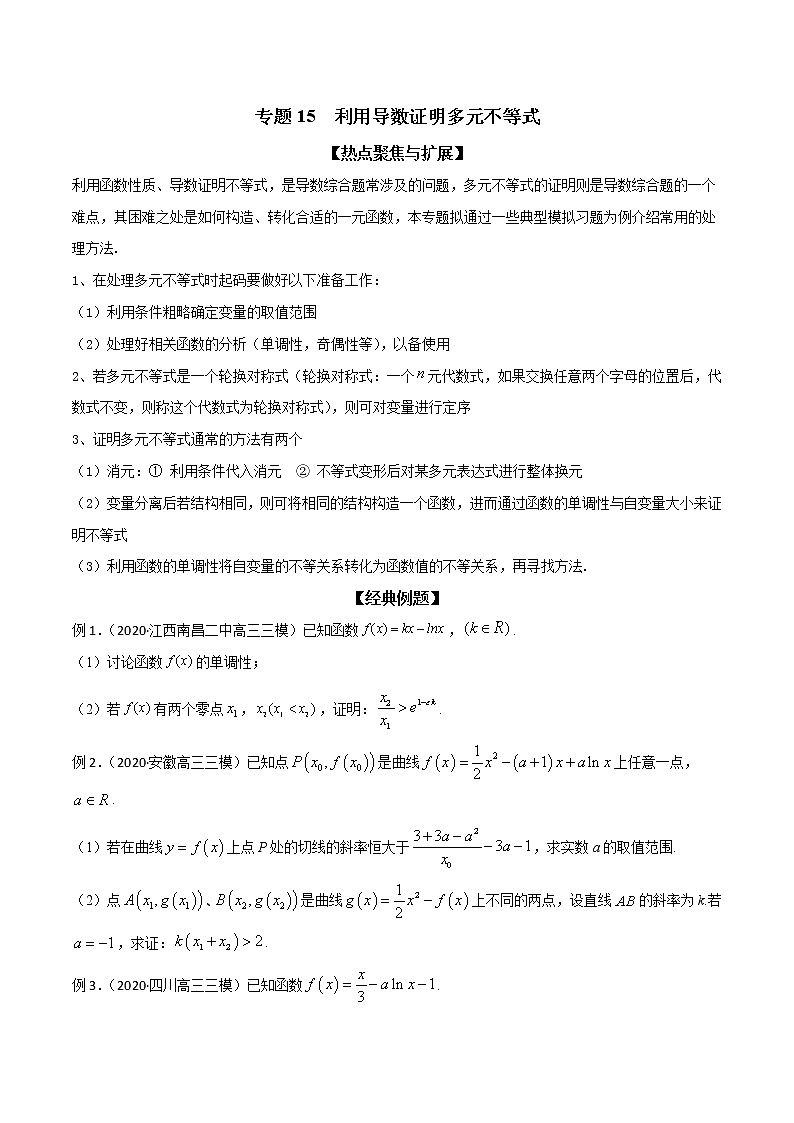 专题15 利用导数证明多元不等式（原卷版）学案第1页
