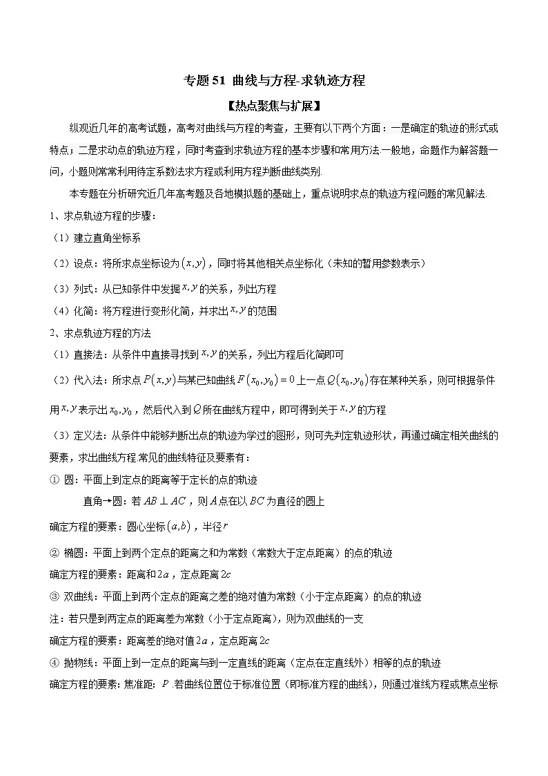 专题51 曲线与方程-求轨迹方程（原卷版）学案第1页
