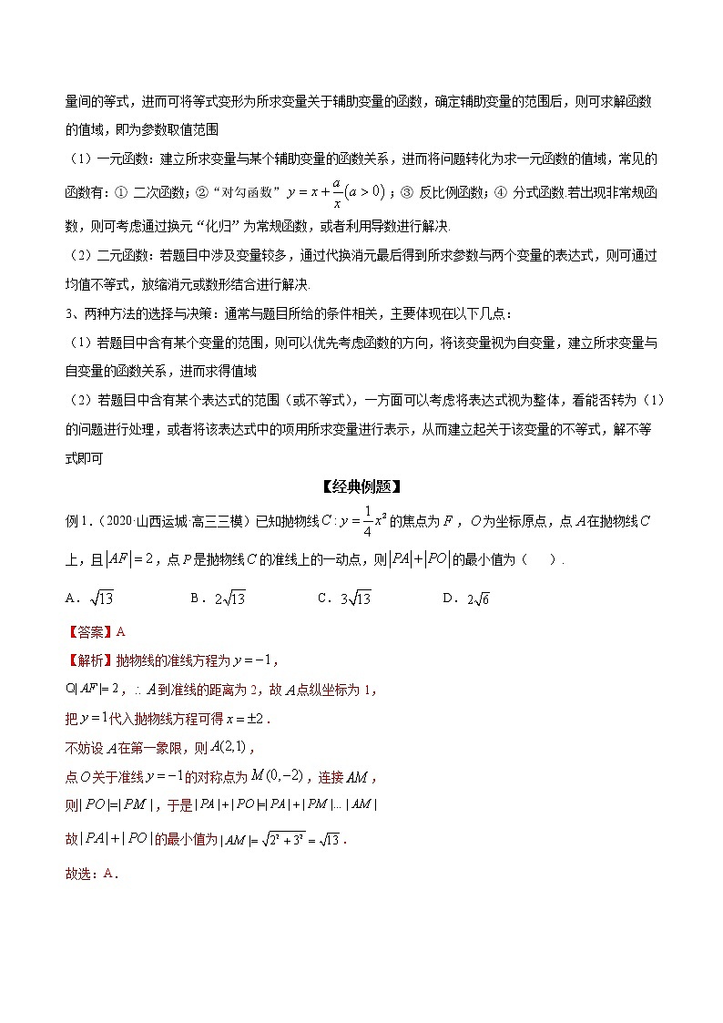 专题53 圆锥曲线的取值范围问题（解析版）学案02