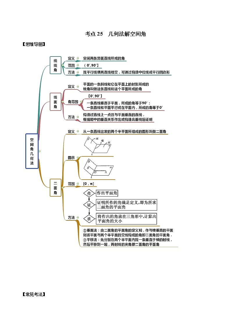 考点25 几何法解空间角（讲解）（解析版）练习题第1页