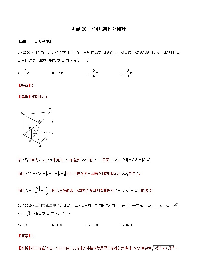 考点28 空间几何外接球（练习） （解析版）第1页