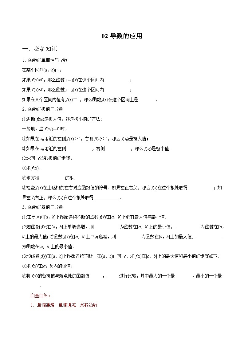 一轮复习专题3.2 导数的应用（原卷版）教案01