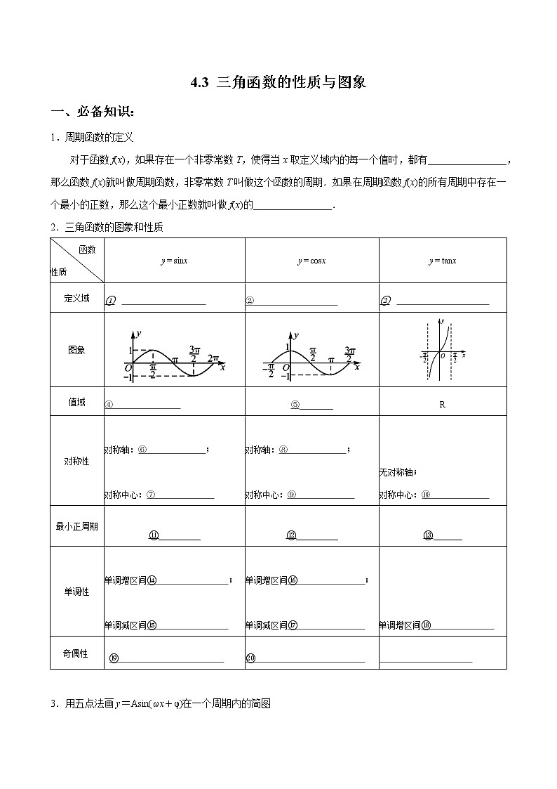 一轮复习专题4.3 三角函数的性质与图象（原卷版）教案01