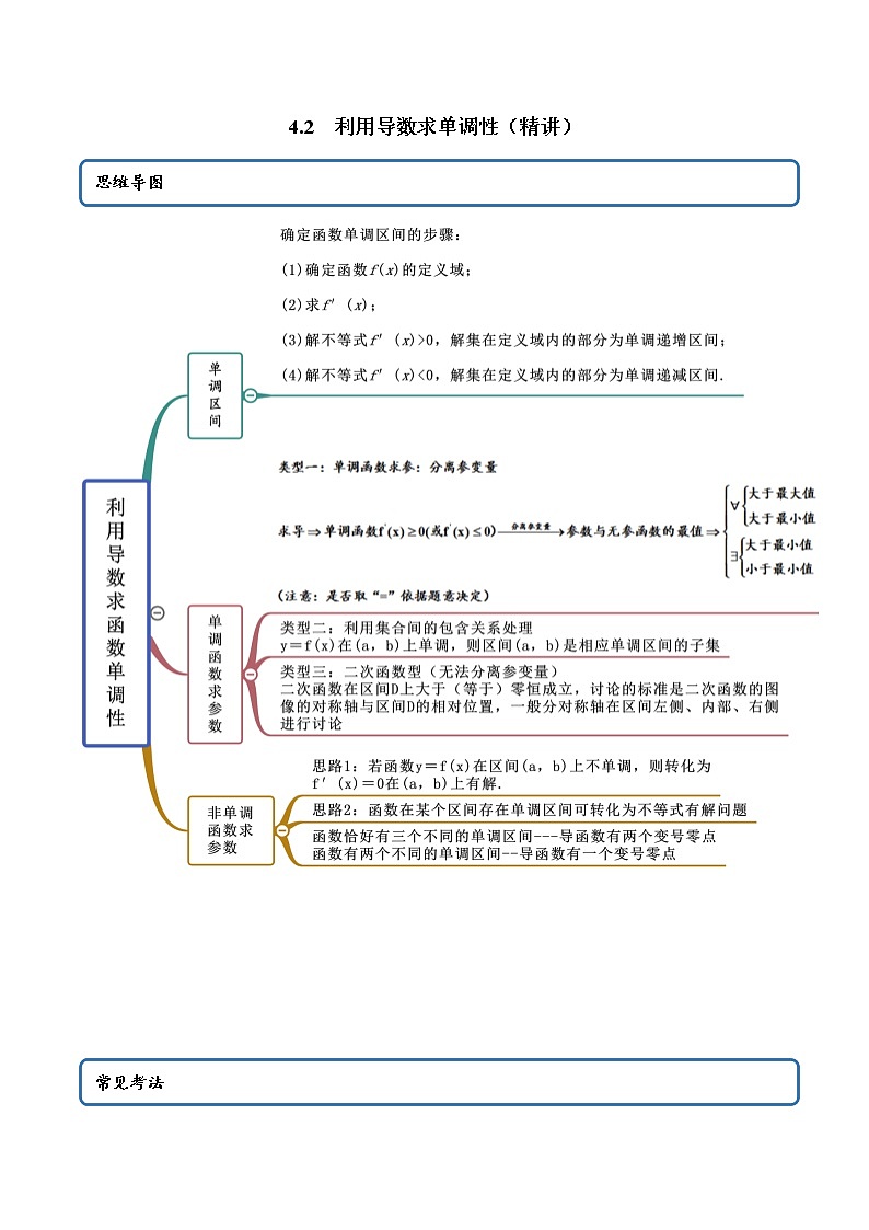 4.2 利用导数求单调性（精讲）（解析版）第1页