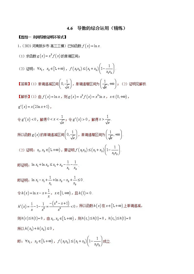 4.6 导数的综合运用（精练）（解析版）第1页