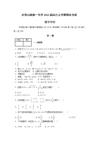 黑龙江省哈尔滨市松北区对青山镇第一中学2021届高三上学期期末考试数学试题 含答案