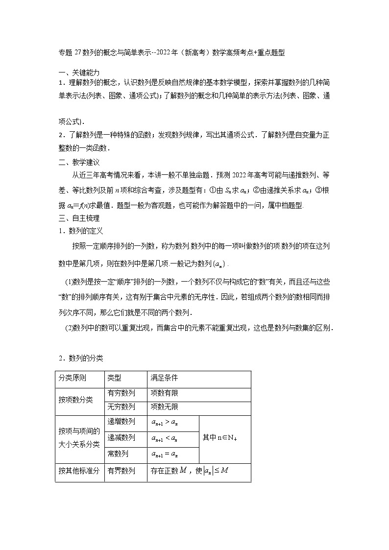 专题27数列的概念与简单表示-2022年（新高考）数学高频考点+重点题型01