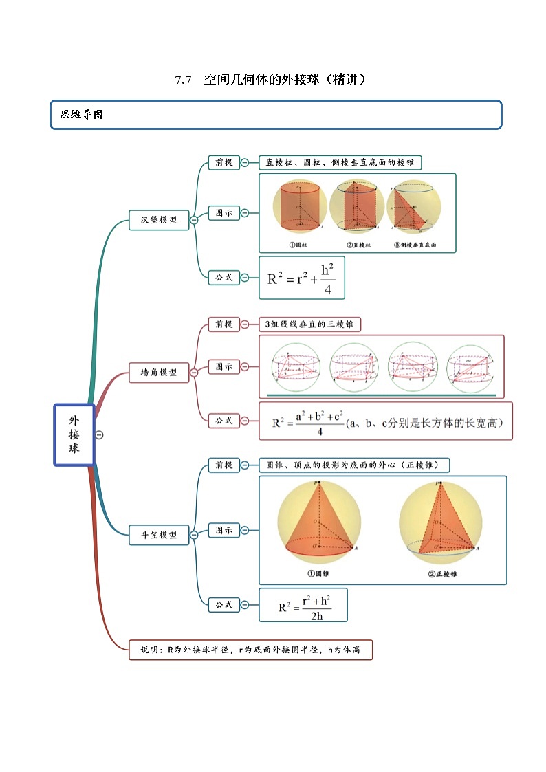 7.7 空间几何体的外接球（精讲+精练+原卷+解析）01