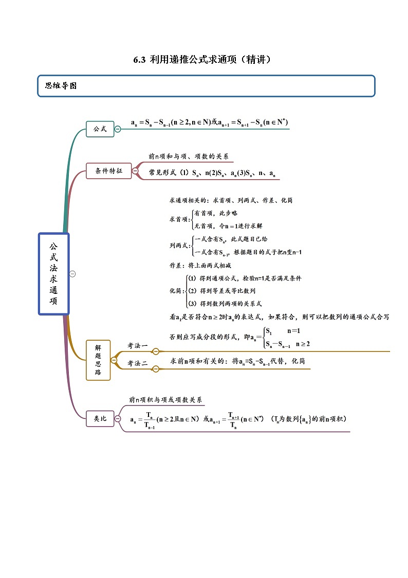 6.3 利用递推公式求通项（精讲+精练+原卷+解析）01