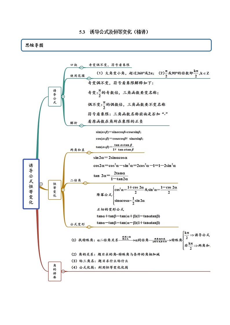 5.3 诱导公式及恒等变化（精讲+精练+原卷+解析）01
