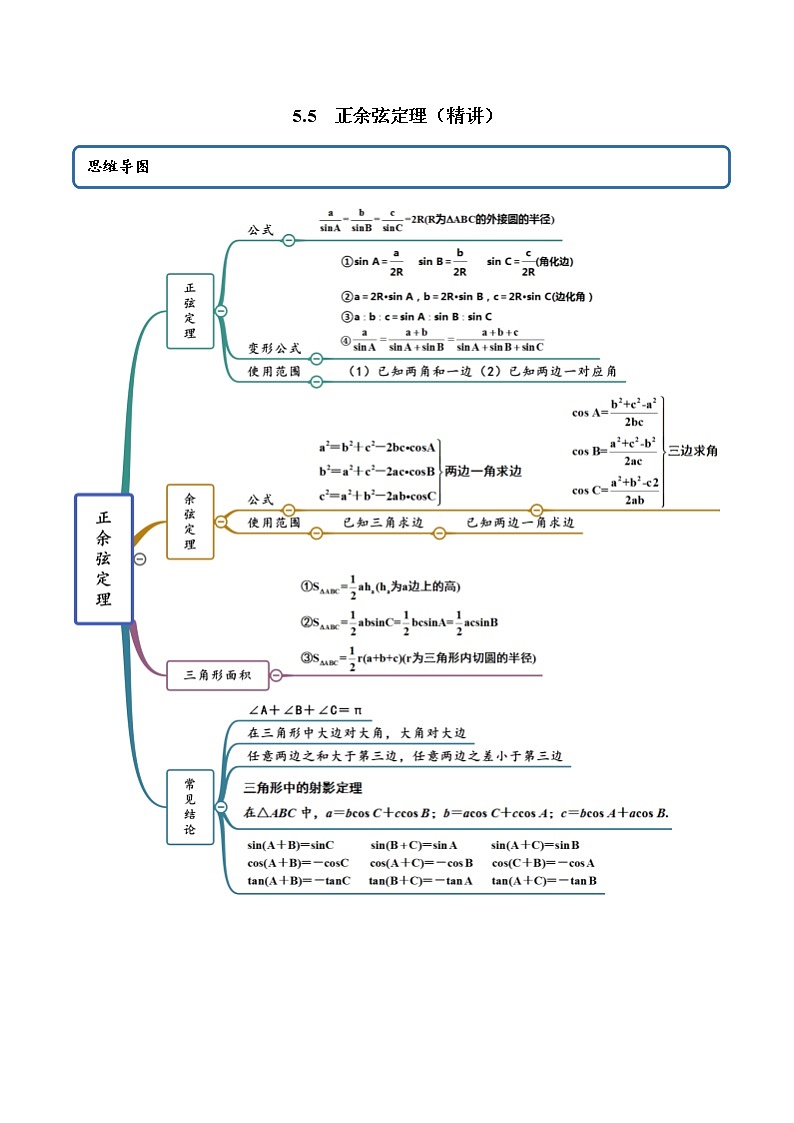 5.5 正余弦定理（精讲+精练+原卷+解析）01