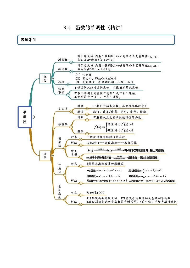 3.4 函数的单调性（精讲）（原卷版）第1页