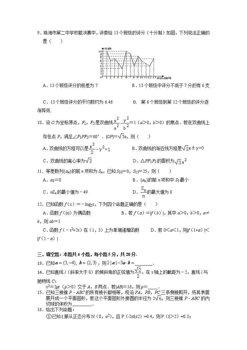 广东省珠海市第二中学2022届高三上学期10月月考数学试题 含答案第2页