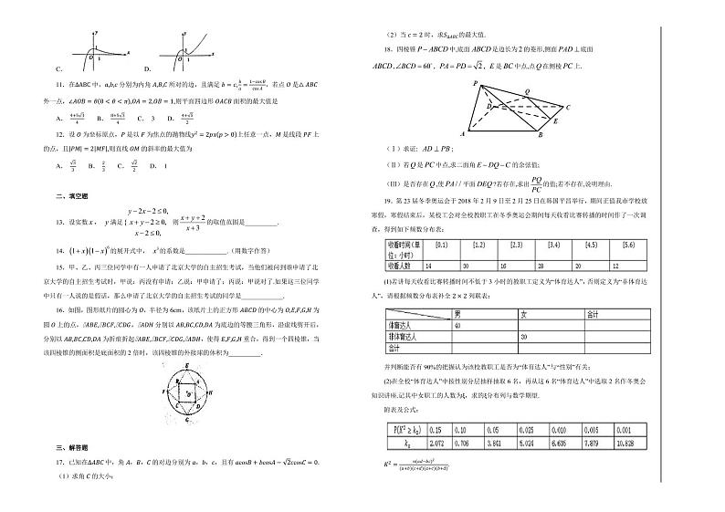 2021届甘肃省天水市第一中学下学期高三第二次模拟理科数学试题02