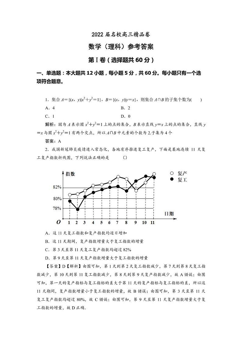 安徽省六安一中，阜阳一中，合肥八中等校2022届高三上学期联考数学（理）答案第1页