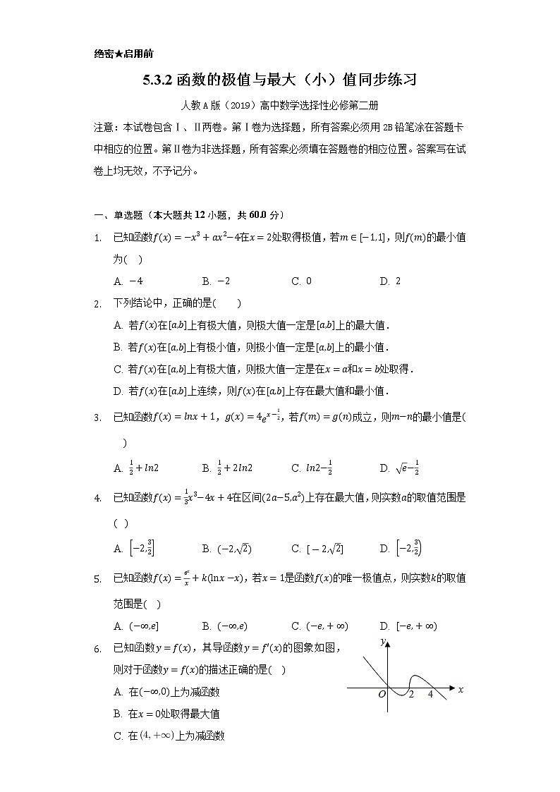 5.3.2函数的极值与最大（小）值    同步练习 人教A版（2019） 高中数学选择性必修第二册第1页