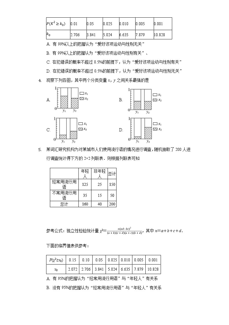 8.3列联表与独立性检验     同步练习    人教A版（2019）高中数学选择性必修第三册第2页