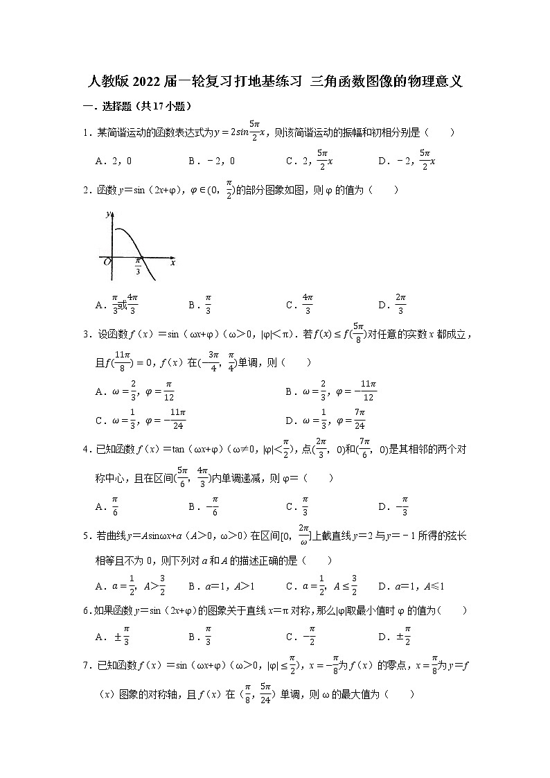 人教版2022届一轮复习打地基练习 三角函数图像的物理意义第1页