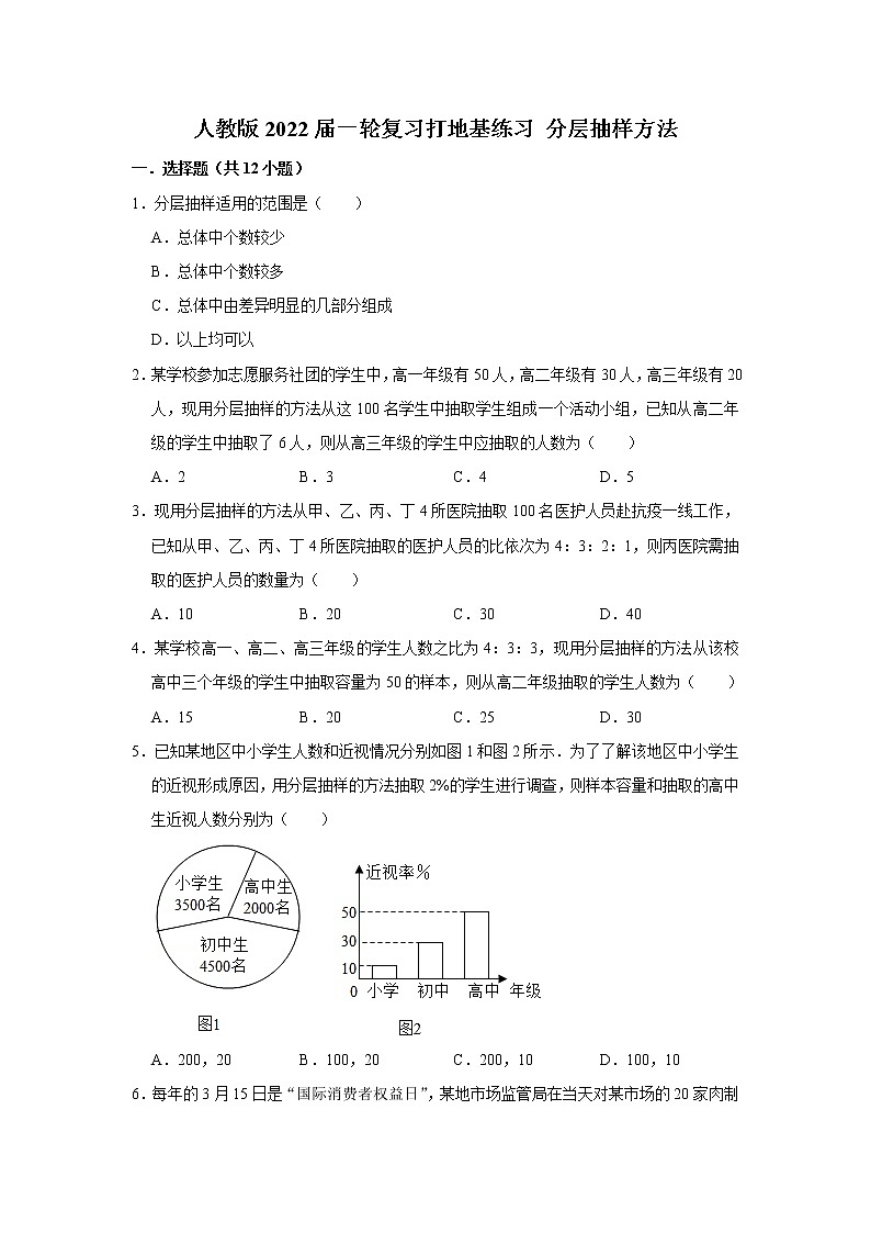 人教版2022届一轮复习打地基练习 分层抽样方法01