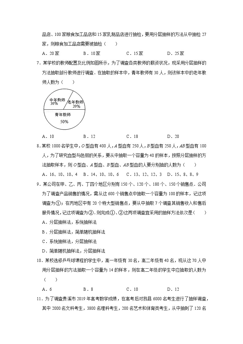 人教版2022届一轮复习打地基练习 分层抽样方法02