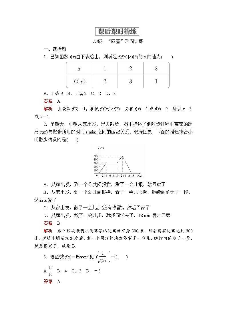 2020-2021学年高中数学人教A版（2019）必修第一册 3.1.2  第1课时 函数的表示法 作业 练习01