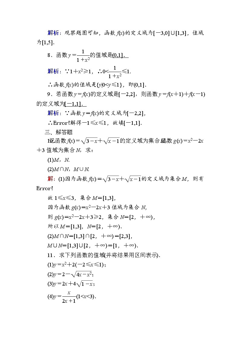 2020-2021学年高中数学人教A版（2019）必修第一册 3-1-1 第2课时　函数的定义域与值域 作业第3页