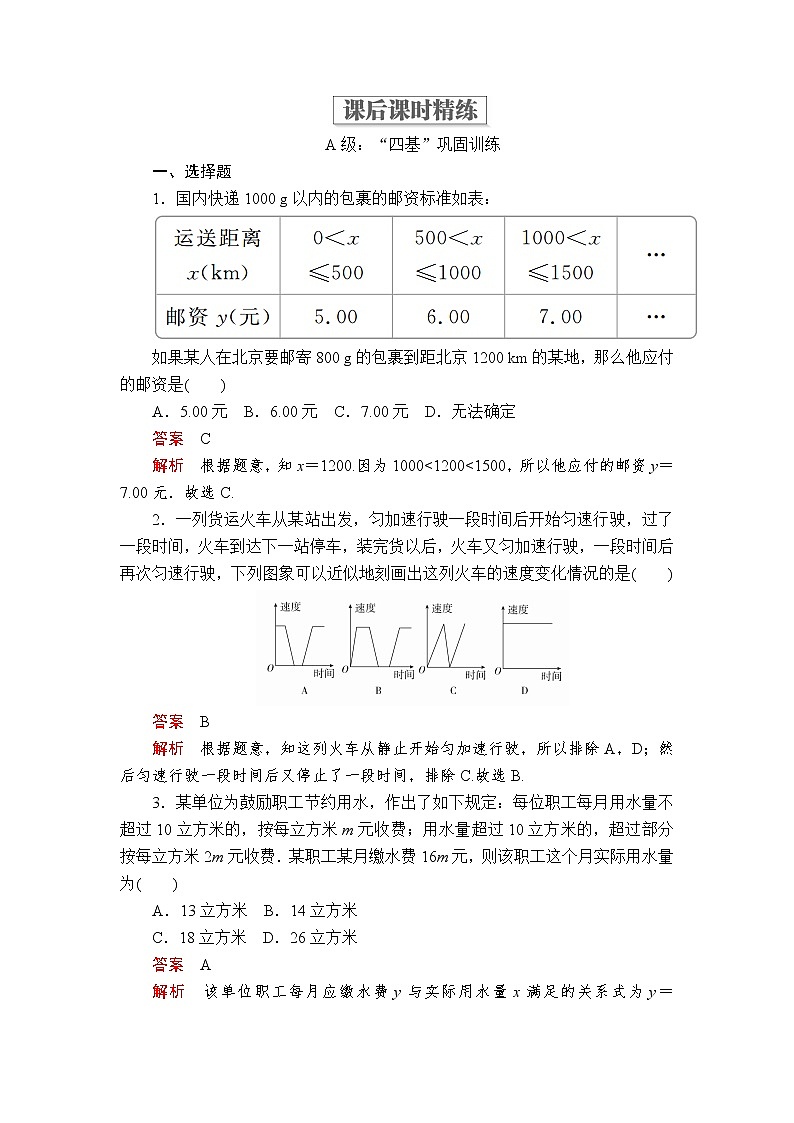 2020-2021学年高中数学人教A版（2019）必修第一册 3.1.2  第2课时 函数表示法的应用 作业 练习01