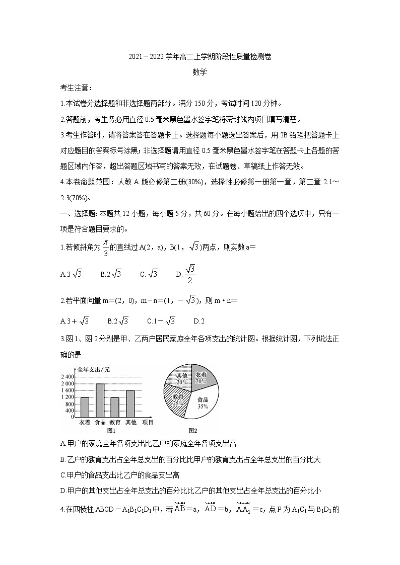 安徽省部分学校2021-2022学年高二上学期10月第一次阶段性质量检测联考 数学 含答案bychun01