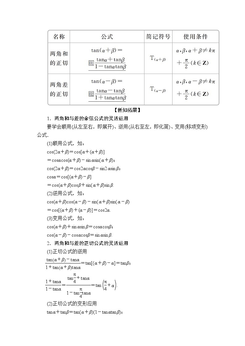 2020-2021学年高中数学人教A版（2019）必修第一册 5.5.1  第2课时 两角和与差的正弦、余弦、正切公式 学案202