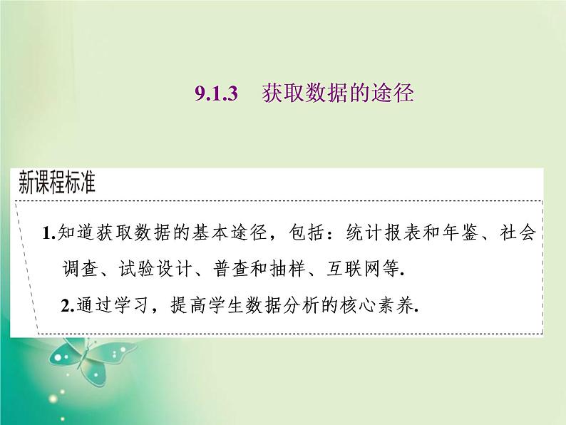 2020-2021学年高中数学新人教A版必修第二册 9.1.3 获取数据的途径 课件（21张）第1页