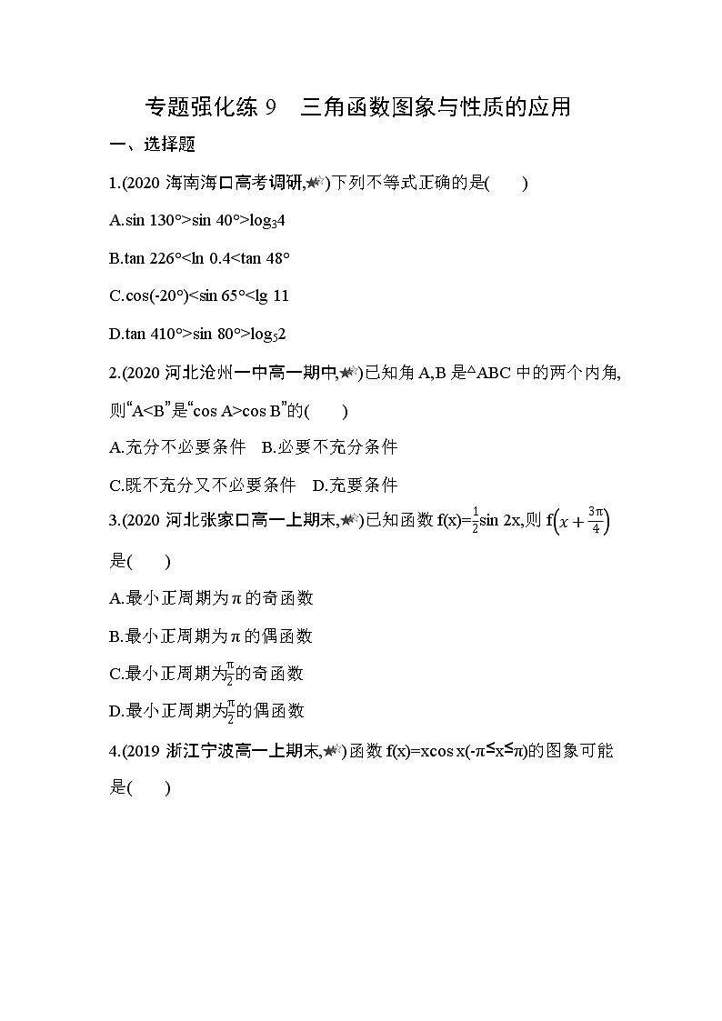 专题强化练9　三角函数图象与性质的应用01