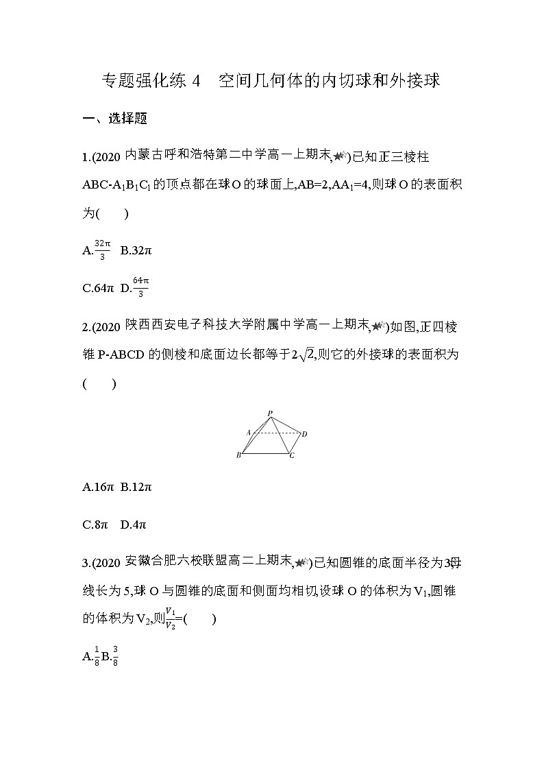 专题强化练4  空间几何体的内切球和外接球01