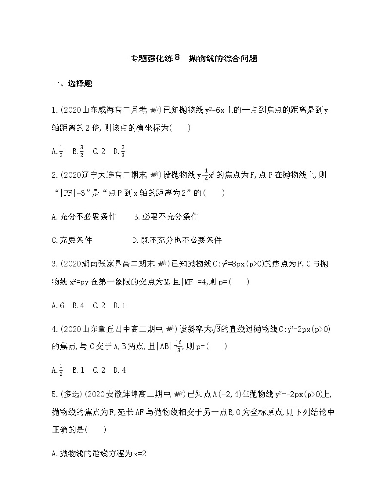 专题强化练８　抛物线的综合问题01
