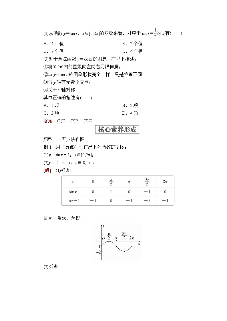 2020-2021学年高中数学人教A版（2019）必修第一册 5.4.1 正弦函数、余弦函数的图象 学案2第3页