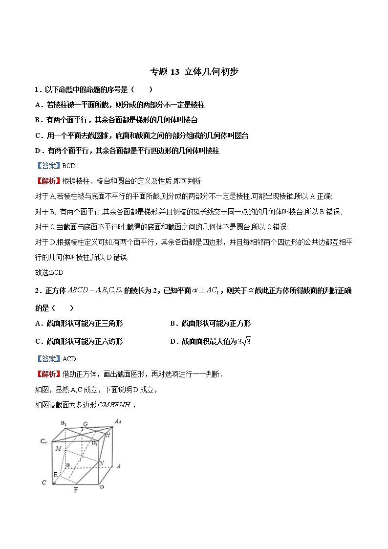 专题13   立体几何初步【多选题】（原卷版）+解析版01