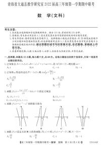 青海省西宁市大通回族土族自治县2022届高三上学期期中考试数学（文）试题PDF版含答案