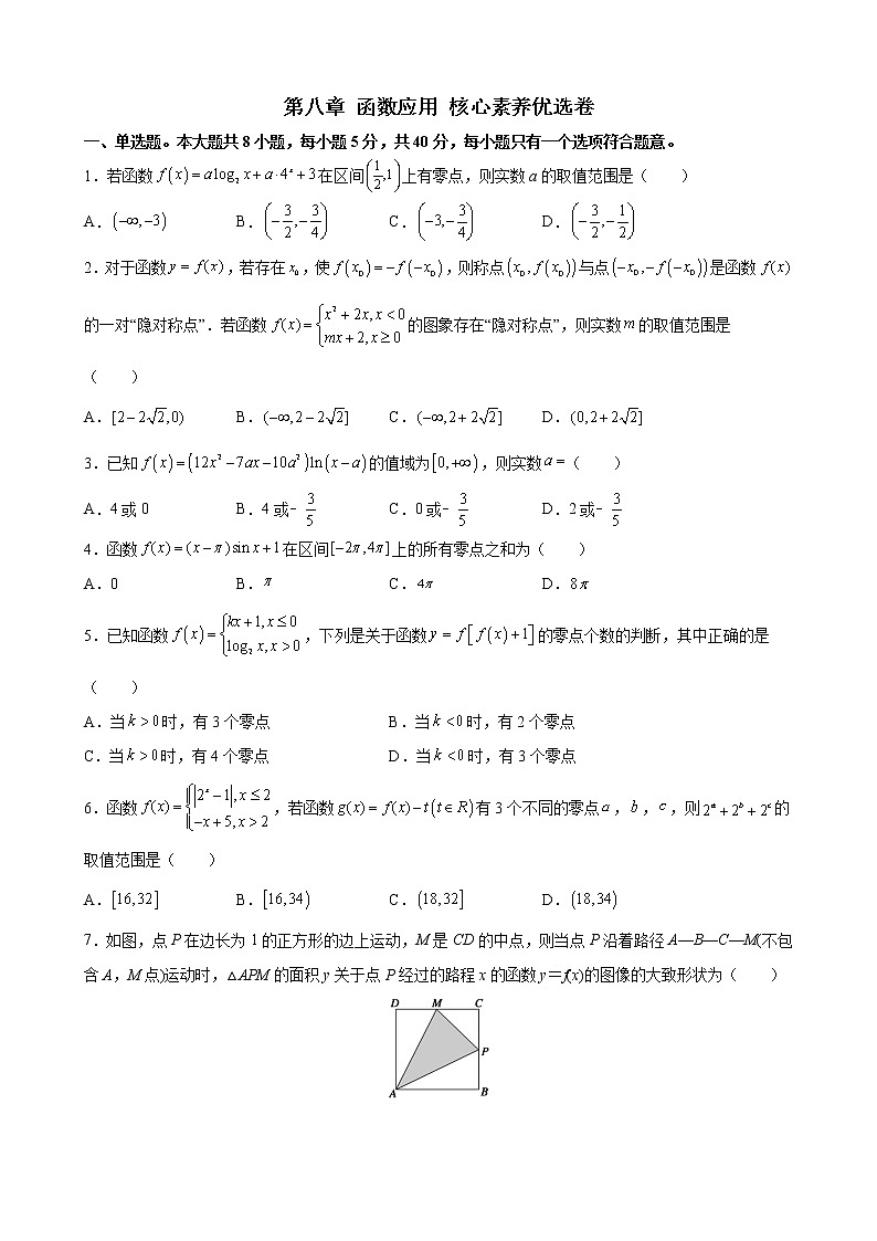第八章 函数应用 核心素养单元测试优选卷-2021-2022学年高一上学期数学苏教版（2019）必修第一册（word版 含答案）第1页