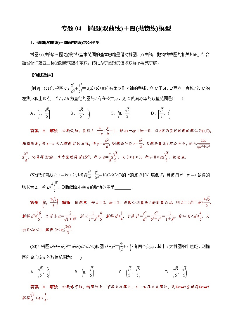 专题04 椭圆(双曲线)＋圆(抛物线)模型(原卷版)第1页