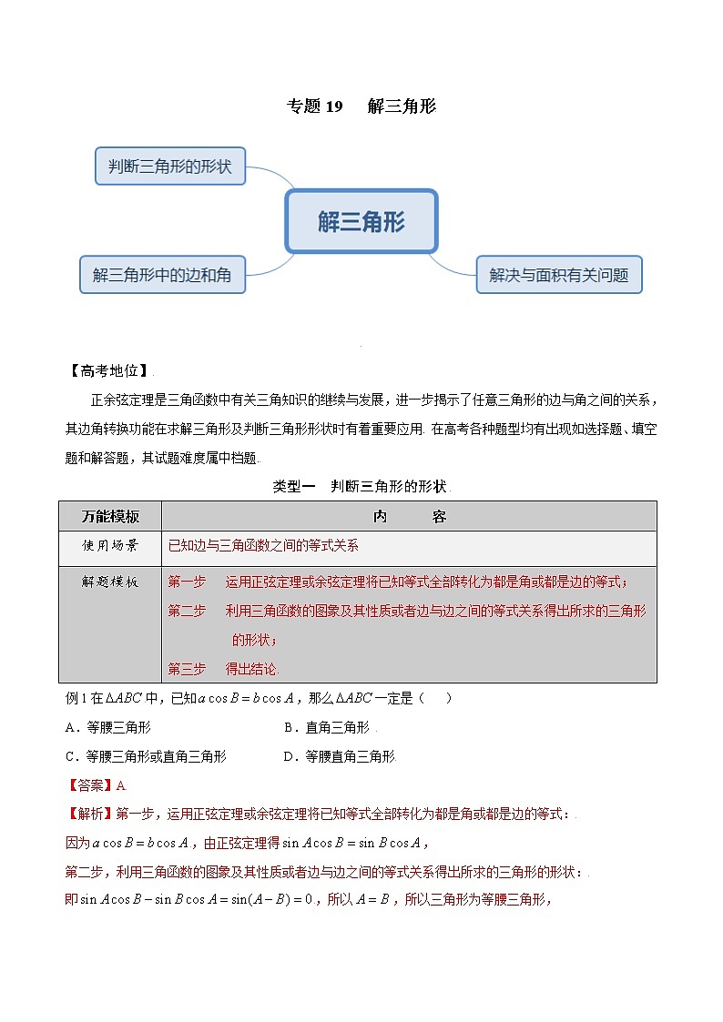 专题19 解三角形-学会解题之高三数学解题模板【2022版】（解析版）第1页