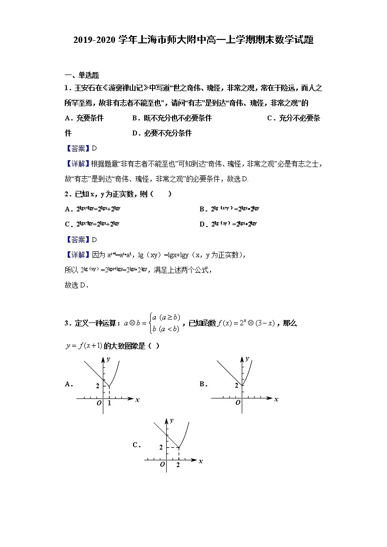 2019-2020学年上海市师大附中高一上学期期末数学试题（解析版）第1页
