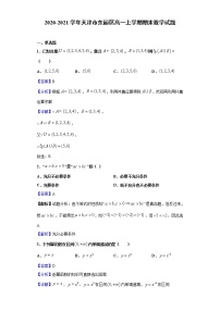 2020-2021学年天津市东丽区高一上学期期末数学试题（解析版）