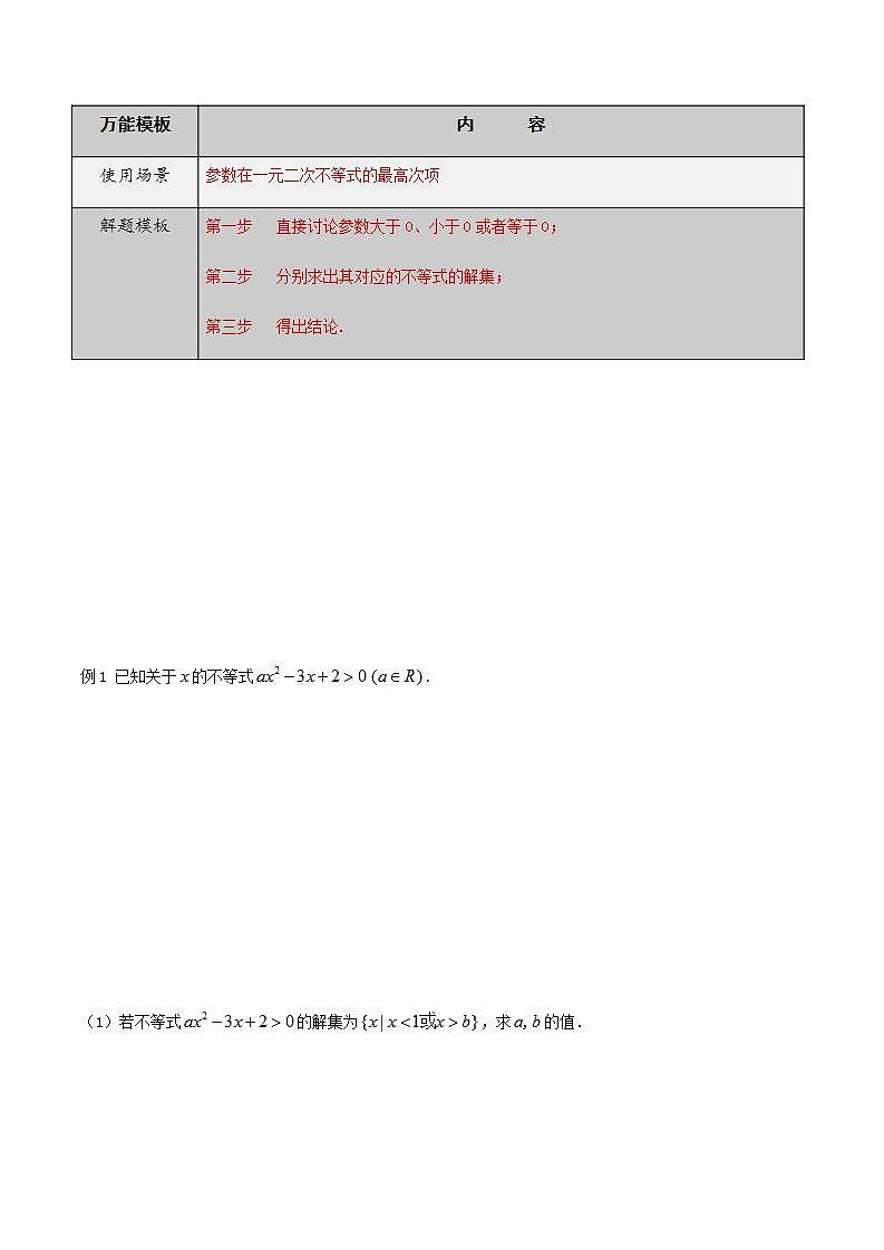2022高三数学万能答题模板 专题25含参数的“一元二次不等式”解法（原卷+解析卷）03