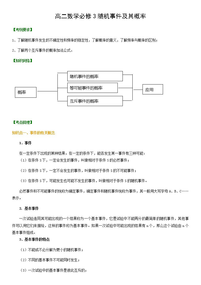 高二数学必修3随机事件及其概率学案01