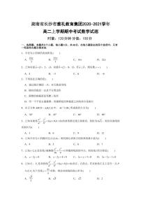 2020-2021学年湖南省长沙市雅礼教育集团高二上学期期中考试数学试题 pdf版