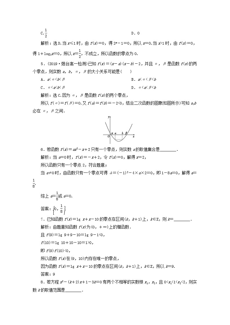 高中数学第三章函数的应用3.1.1方程的根与函数的零点应用案巩固提升新人教A版必修1练习题02