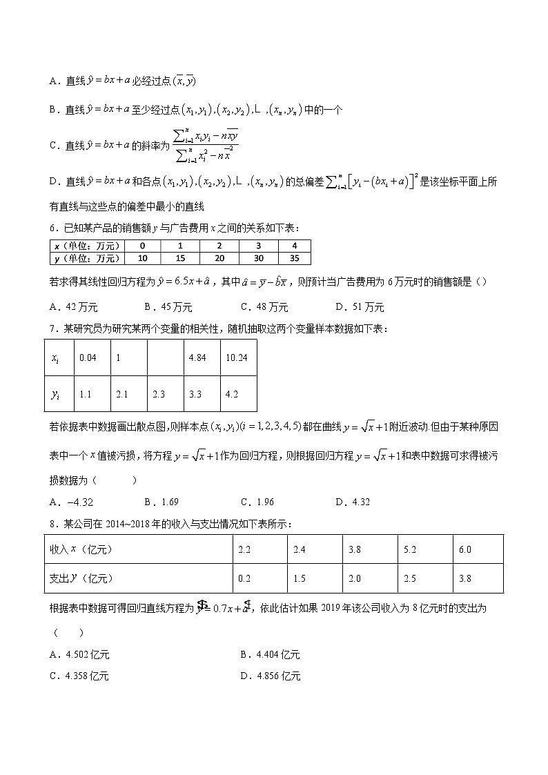 8.2 一元线性回归模型及其应用 （专项训练）-【新教材】2020-2021学年人教A版（2019）高中数学选择性必修第三册第2页
